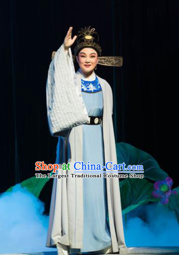 Chinese Yue Opera Xiaosheng Prefecture Liu Chong Costumes and Headwear The Magnificent Mayor Shaoxing Opera Young Male Garment Apparels