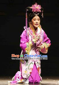 Chinese Shaoxing Opera Actress Hua Tan Purple Dress Costumes and Headdress Eternal Love Yue Opera Qing Dynasty Imperial Consort Apparels Garment