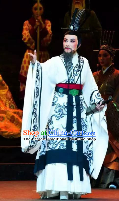 Chinese Yue Opera Official Garment Costumes and Headwear Qu Yuan Shaoxing Opera Male Role Apparels