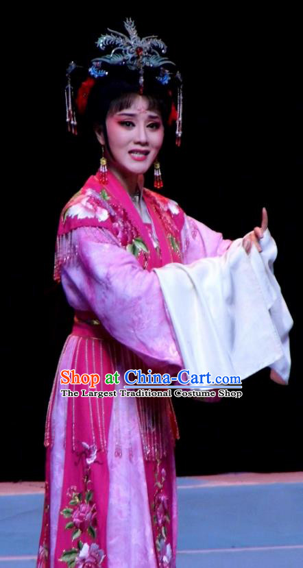 Chinese Shaoxing Opera Hua Tan Actress Garment Costumes and Headpieces Palm Civet for Prince Yue Opera Imperial Consort Rosy Dress Apparels