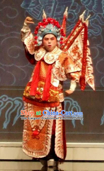 Chinese Kun Opera Martial Sheng Apparels The Peach Blossom Fan Peking Opera Takefu Garment Costumes General Kao Armor Suit with Flags and Headwear