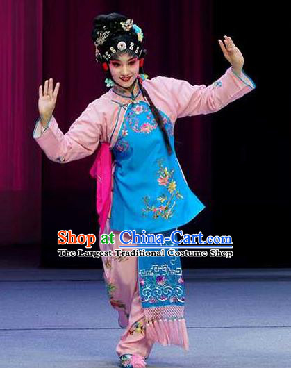 Chinese Peking Opera Young Girl Garment Costumes and Headpieces Pick Up the Jade Bracelet Yue Opera Hua Tan Dress Apparels