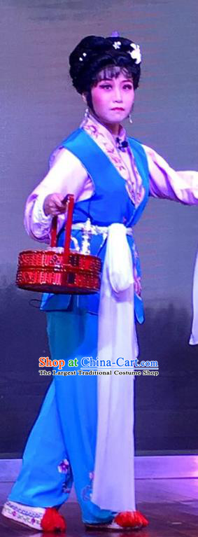 The Crimson Palm Chinese Shaoxing Opera Xiaodan Costumes and Headpieces Yue Opera Servant Girl Dress Garment Apparels
