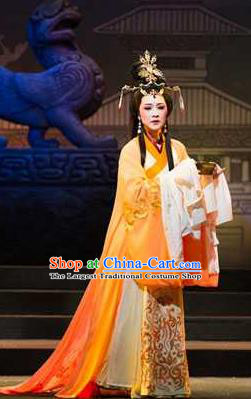 Tong Que Tai Chinese Shaoxing Opera Empress Costumes and Headpieces Yue Opera Hua Tan Queen Dress Garment Apparels