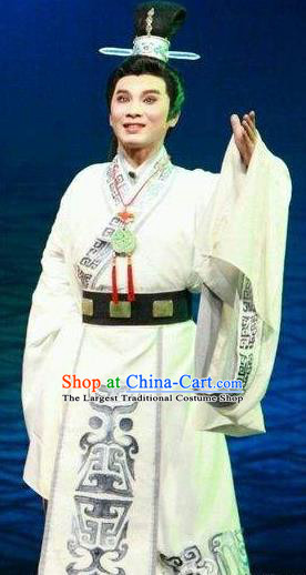 Chinese Yue Opera Scholar Cao Zhi Garment Costumes and Headwear Tong Que Tai Shaoxing Opera Young Male Apparels