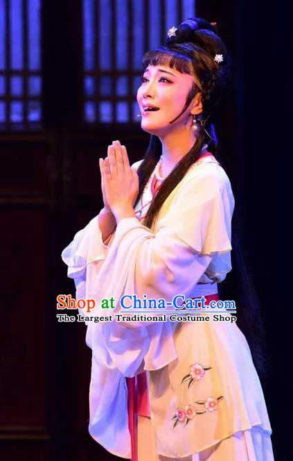 Chinese Shaoxing Opera Young Female Chen Sanliang Apparels Costumes and Headpieces Yue Opera Hua Tan Dress Garment