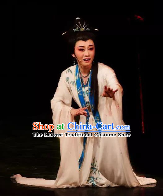 Chinese Shaoxing Opera Actress Chen Sanliang White Dress Costumes and Headpieces Yue Opera Hua Tan Distress Maiden Garment Apparels