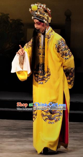 Chinese Classical Kun Opera The Palace of Eternal Youth Elderly Male Costumes Garment and Headwear Peking Opera Apparels Emperor Ceremonial Robe