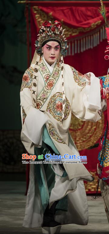 Chinese Classical Kun Opera Young Male Apparels Princess Baihua Peking Opera Garment Xiao Sheng Costumes and Headwear