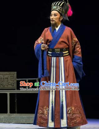 Chinese Yue Opera Elderly Male Costumes and Headwear Shaoxing Opera Wang Yangming Laosheng Garment Apparels Official Clothing