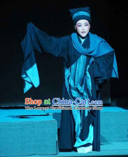 Su Qin Chinese Yue Opera Scholar Black Robe Young Male Garment Costumes and Hat Shaoxing Opera Niche Apparels