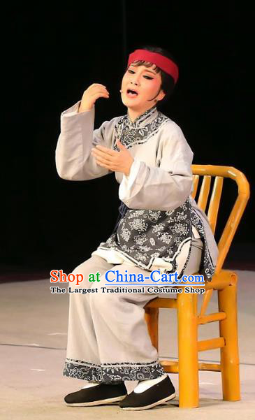 Chinese Shaoxing Opera Servant Female Garment Costumes and Headdress Mistress Xiang Lin Yue Opera Apparels