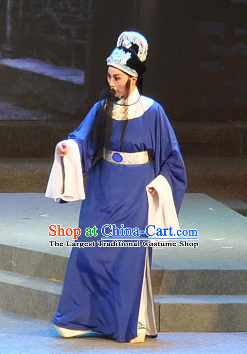 Chinese Yue Opera Laosheng Qing Jian Fan Ying Apparels and Headwear Shaoxing Opera Elderly Male Costumes Garment