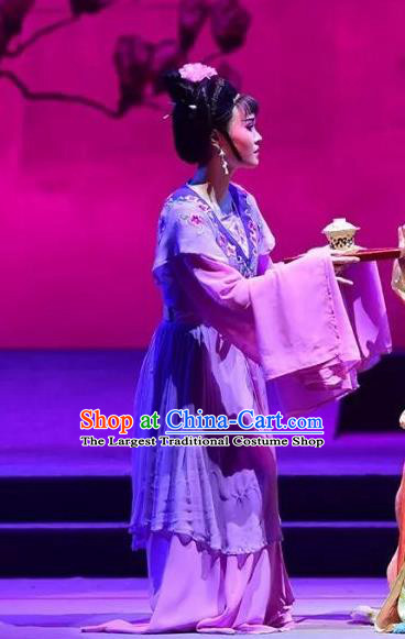 Chinese Shaoxing Opera Xiaodan Purple Dress Costumes and Headpieces Hu Po Yuan Yue Opera Servant Girl Garment Apparels