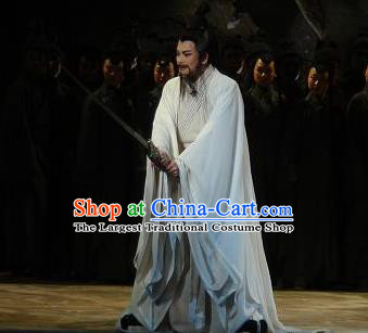 Chinese Yue Opera Elderly Male Cheng Ying Garment Costumes and Headwear Shaoxing Opera The Orphan of Zhao Minister Apparels