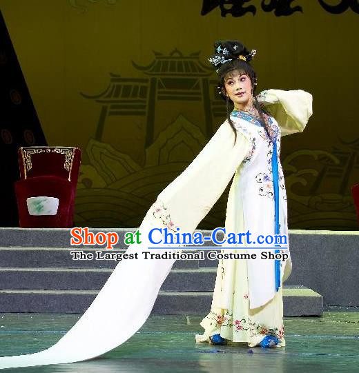 Chinese Shaoxing Opera Actress Zhen Sixue Dress Garment Apparels and Headdress Lian Sheng San Ji Yue Opera Hua Tan Costumes