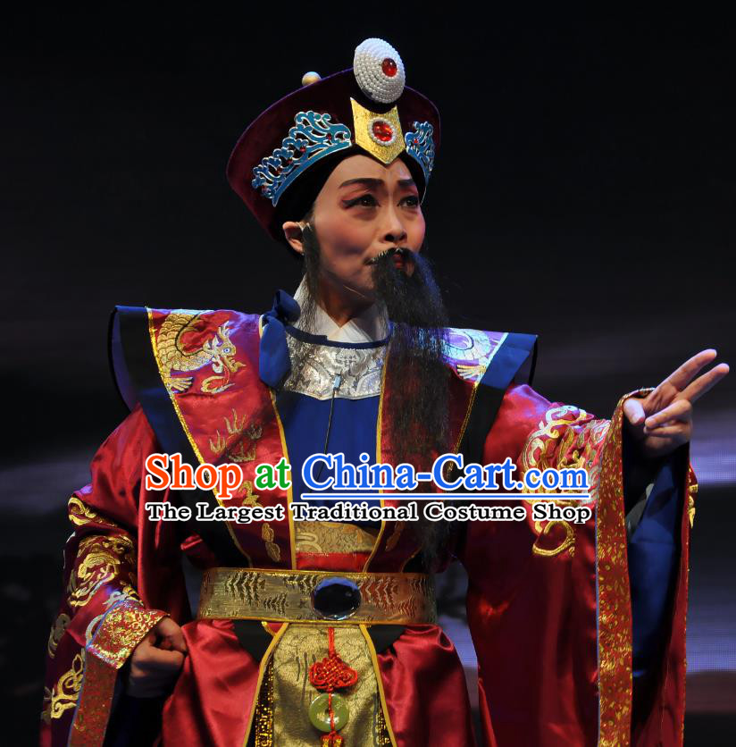 Chinese Yue Opera Cleanhanded Fan Ying Elderly Male Apparels Costumes and Headwear Shaoxing Opera Laosheng Chieftain Garment