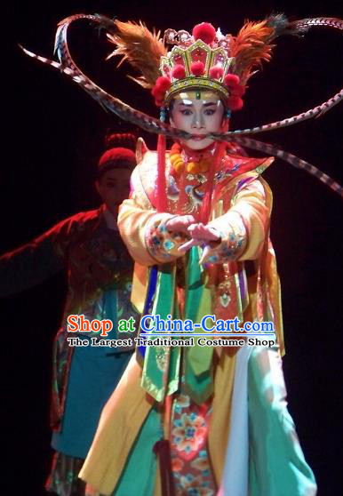 Chuan Qi Lang Zi Chinese Yue Opera Wusheng Garment and Headwear Shaoxing Opera Martial Male Apparels Costumes