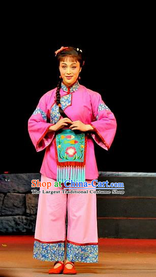 Chinese Shaoxing Opera Country Lady Qiu Hua Costumes and Headdress Yue Opera Liu Hua Xi Young Girl Dress Garment Apparels