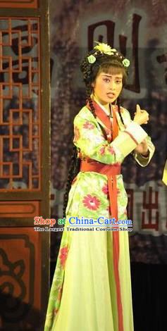 Chinese Shaoxing Opera Xiaodan Costumes Apparels and Headpieces Yue Opera Servant Girl Dress Garment