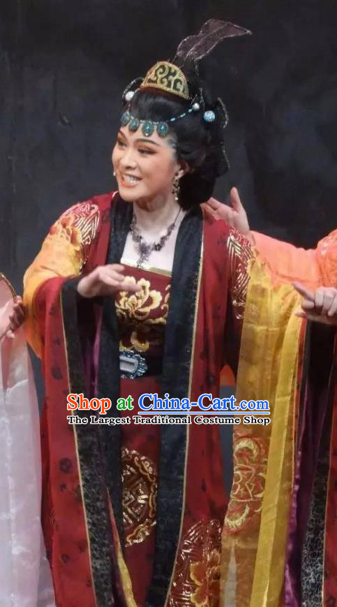 Chinese Shaoxing Opera Empress Rong Hua Dream Dress and Headdress Yue Opera Actress Royal Female Garment Apparels Costumes