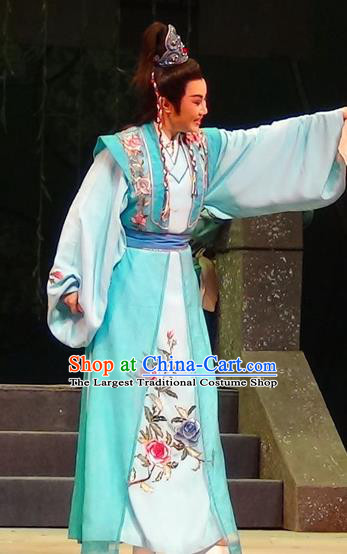 Mei Long Zhen Chinese Yue Opera Young Male Garment and Headwear Shaoxing Opera Noble Prince Blue Costumes