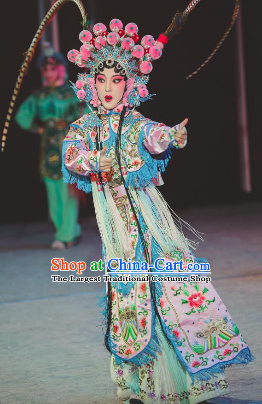 Chinese Kun Opera Blues Princess Yao Fang Dress Apparels Costumes and Headdress Nan Ke Dream Kunqu Opera Martial Female Garment