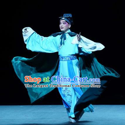 Chinese Kun Opera Scholar Apparels Garment Costumes and Headwear the Legend of Washing the Silk Gauze Kunqu Opera Young Man Clothing