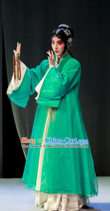 Chinese Kun Opera Actress Liu Cui Apparels Costumes and Hair Accessories Si Sheng Yuan Kunqu Opera Hua Tan Green Dress Garment