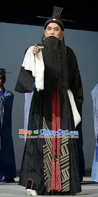 Chinese Kun Opera Philosopher Laosheng Confucius Black Costumes and Headwear Kunqu Opera Garment Elderly Male Apparels