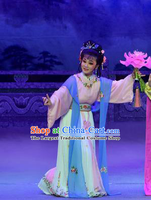 Chinese Shaoxing Opera Pi Shan Jiu Mu Young Lady Apparels Dress Costumes Yue Opera Actress Xiao Dan Garment and Hair Accessories