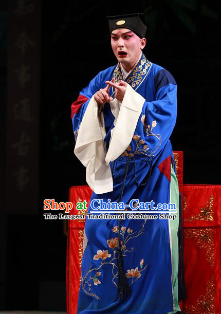 Xiu Ru Ji Chinese Kun Opera Xiaosheng Costumes and Headwear Kunqu Opera Young Male Garment Apparels Scholar Zheng Yuanhe Blue Robe