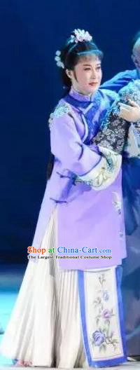 Chinese Huangmei Opera Young Female Purple Costumes Apparels and Headpieces Bu Yue Lei Chi Traditional Anhui Opera Actress Li Niang Dress Garment