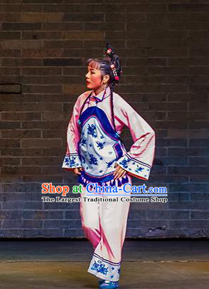 Chinese Huangmei Opera Young Girl Apparels Costumes and Headpieces Da Qing Prime Minister Traditional Anhui Opera Maidservant Dress Garment