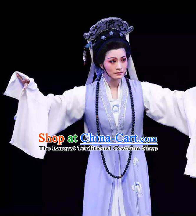 Chinese Shaoxing Opera Taoist Nun Costumes Yu Qing Ting Apparels Yue Opera Garment Young Female Wang Zhizhen Dress and Headdress