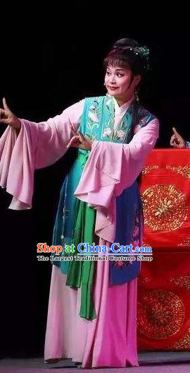 Chinese Shaoxing Opera Young Lady Maidservant Costumes The Pearl Tower Apparels Yue Opera Garment Servant Girl Actress Dress and Hair Jewelry