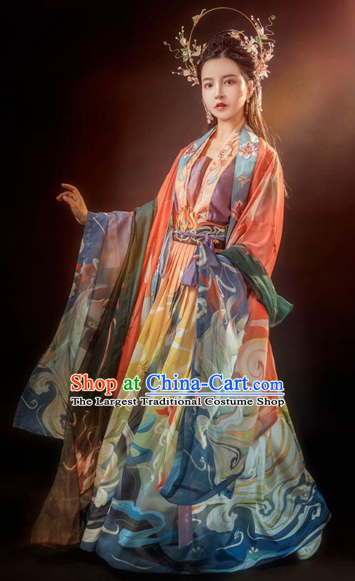 Traditional Chinese Tang Dynasty Noble Female Historical Costumes Ancient Palace Lady Embroidered Hanfu Dress Complete Set