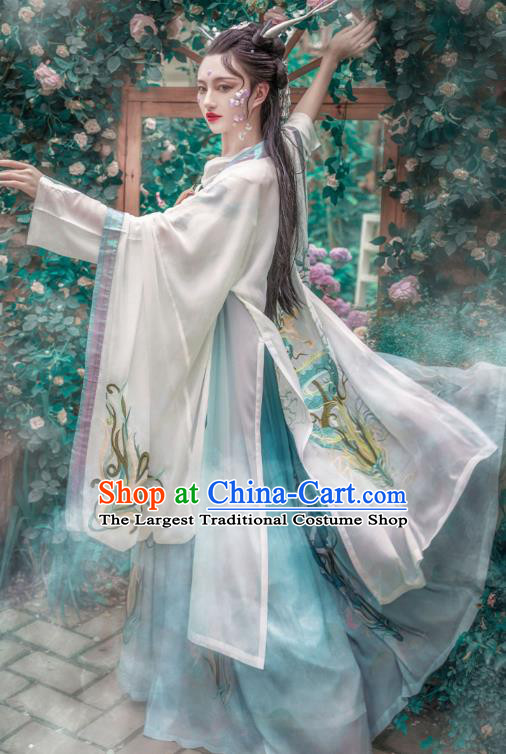 Traditional Chinese Ancient Goddess Embroidered Hanfu Dress Tang Dynasty Royal Princess Historical Costumes Apparels