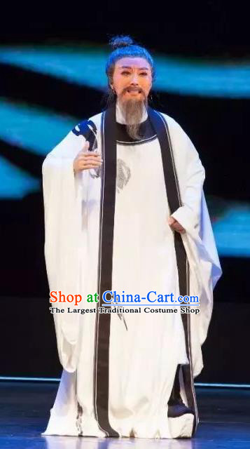 Chinese Huangmei Opera Elderly Li Bai Garment Taibai Drunk Costumes and Hat An Hui Opera Laosheng Apparels Old Man Clothing