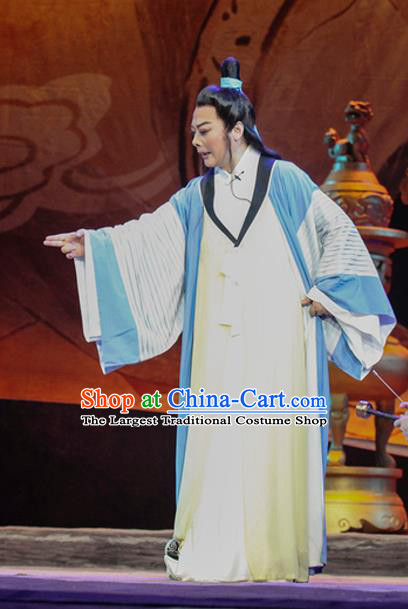 Chinese Huangmei Opera Scholar Costumes and Headwear Li Shizhen An Hui Opera Xiaosheng Apparels Young Man Clothing