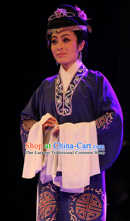 Chinese Huangmei Opera Royal Dame Garment Costumes and Headdress True and False Groom Traditional Anhui Opera Elderly Female Dress Apparels