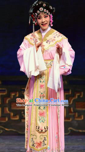 Chinese Huangmei Opera Young Lady Garment Costumes and Headdress Female Consort Prince Traditional Anhui Opera Actress Princess Pink Dress Apparels