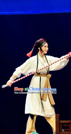 Chinese Huangmei Opera Swordsplay Female Garment Costumes and Headdress Ji Mo Han Qing Traditional Anhui Opera Swordswoman Dress Apparels