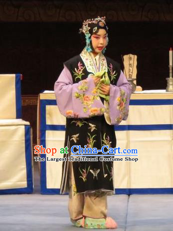 Chinese Ping Opera Xiaodan Young Lady Apparels Costumes and Headdress Zhen Zhu Shan Traditional Pingju Opera Maidservant Dress Garment