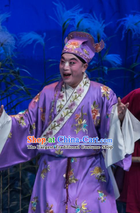 Geng Niang Chinese Ping Opera Bully Wang Shiba Costumes and Headwear Pingju Opera Robber Purple Apparels Clothing