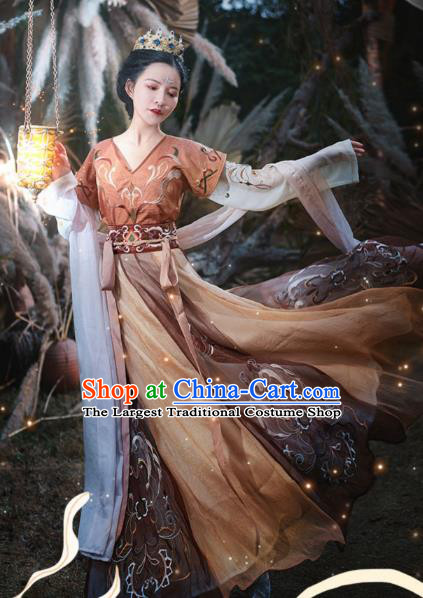 Chinese Ancient Flying Apsaras Goddess Hanfu Dress Traditional Tang Dynasty Court Lady Apparels Historical Costumes