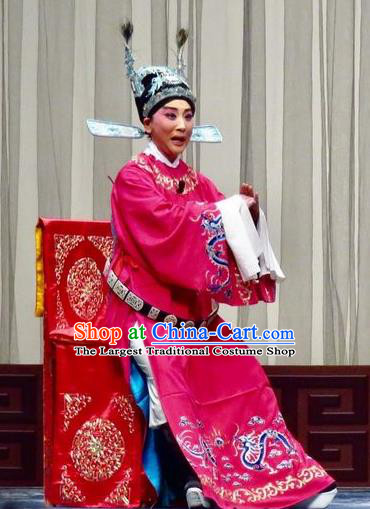 Yu He Qiao Chinese Ping Opera Xuan Dengao Costumes and Headwear Pingju Opera Young Male Apparels Clothing Number One Scholar Embroidered Robe