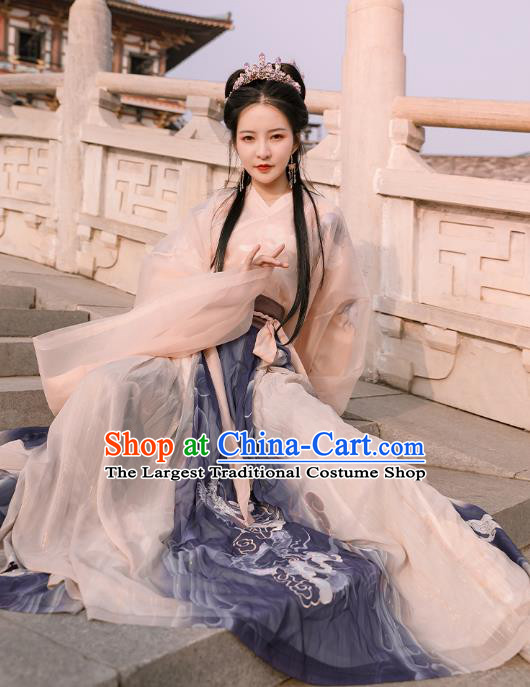 Chinese Traditional Apparels Jin Dynasty Court Infanta Historical Costumes Ancient Palace Princess Embroidered Hanfu Dress for Women