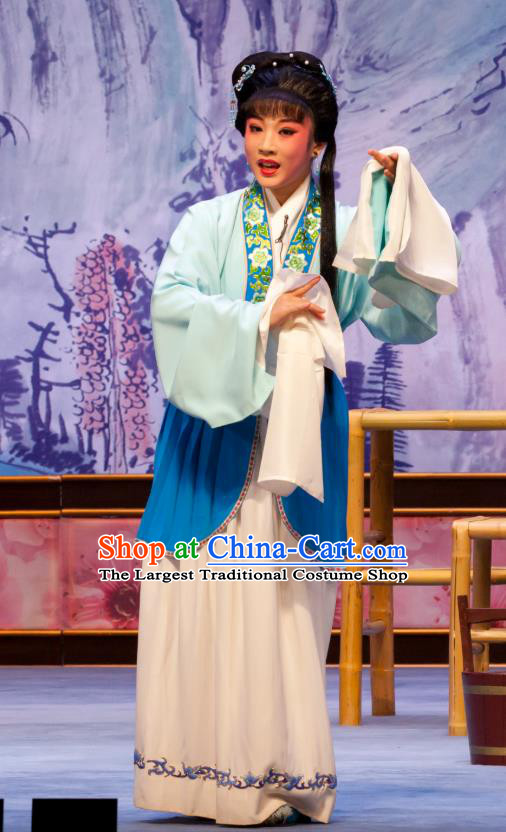 Chinese Ping Opera Fei Jie Apparels Tsing Yi Costumes and Headpieces Traditional Pingju Opera Distress Maiden Zhang Yuehua Dress Garment