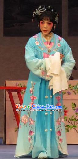 Chinese Ping Opera Actress Diva Apparels Costumes and Headpieces Nao Yan Fu Traditional Pingju Opera Hua Tan Yan Lanzhen Blue Dress Garment